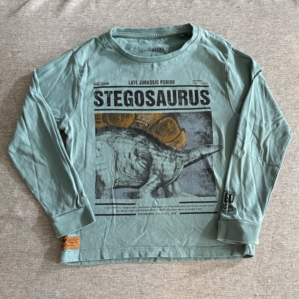 Denim & Flower Blue Green Stegosaurus Long Sleeve Shirt - 5/6